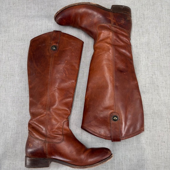 Frye Melissa Button Riding Boots Brown Leather Tall Boots Pull On Women's 5.5 - Picture 8 of 9